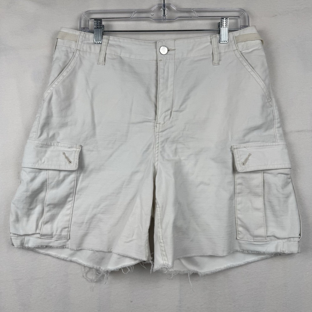 Pilcro Womens‎ Cargo Shorts 28 Cream Adjustable Waist Raw Hem Casual High Rise